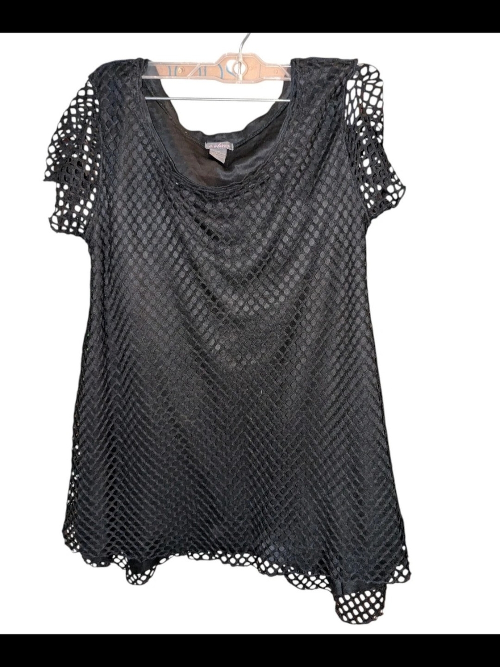 C. Oliver Black Fish Net Type Blouse Size Large